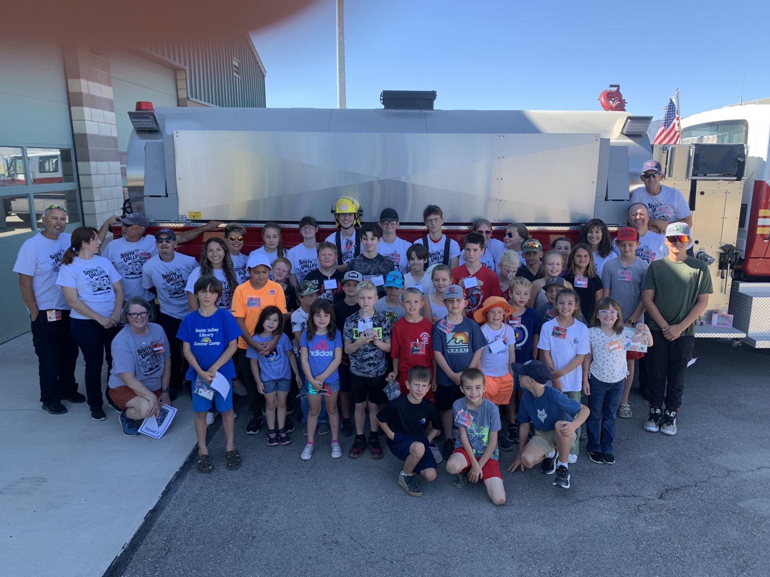 Little Rascal Camp participants and SVFPD members gathered for a group photograph